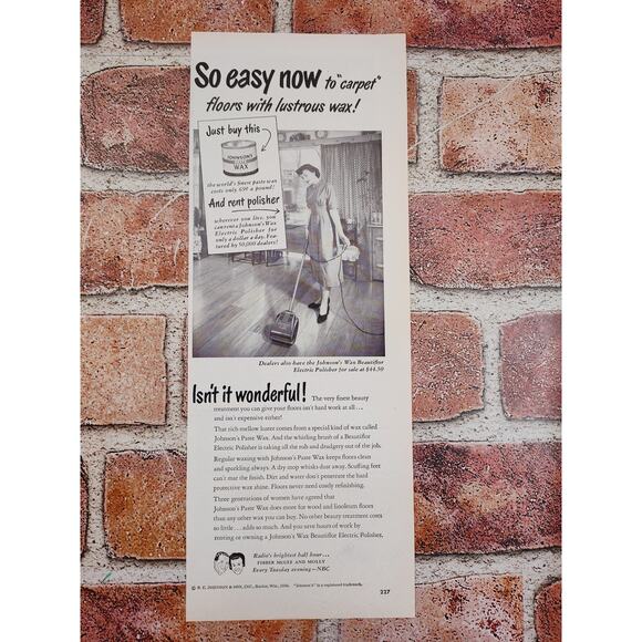 1950 Johnsons Paste Floor Wax Housewife Running Rented Polisher Vtg Print Ad - Picture 6 of 6